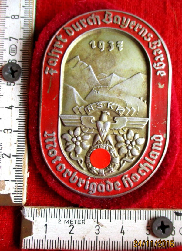 NSKK - tragbare Teilnehmerplakette - NSKK Motorbrigade Hochland - Fahrt durch Bayerns Berge 1937