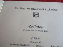 Marine HAPAG KdF Schiff Oceana 2 Menu-Karten Speisekarte + Veranstaltungen 1938 mit HK aus einem alten Händlerbestand