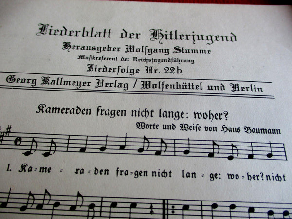 HJ Liederblatt der Hitlerjugend Noten und Text 22b Kameraden fragen nicht lange woher aus einem alten Händlerbestand