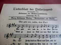 HJ Liederblatt der Hitlerjugend Noten und Text aus einem alten Händlerbestand