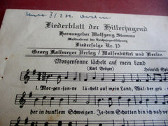 HJ Liederblatt der Hitlerjugend Noten und Text aus einem alten Händlerbestand