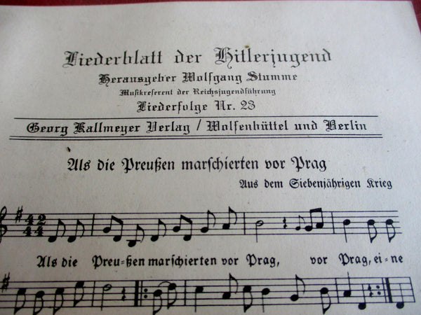 HJ Liederblatt der Hitlerjugend Noten und Text aus einem alten Händlerbestand