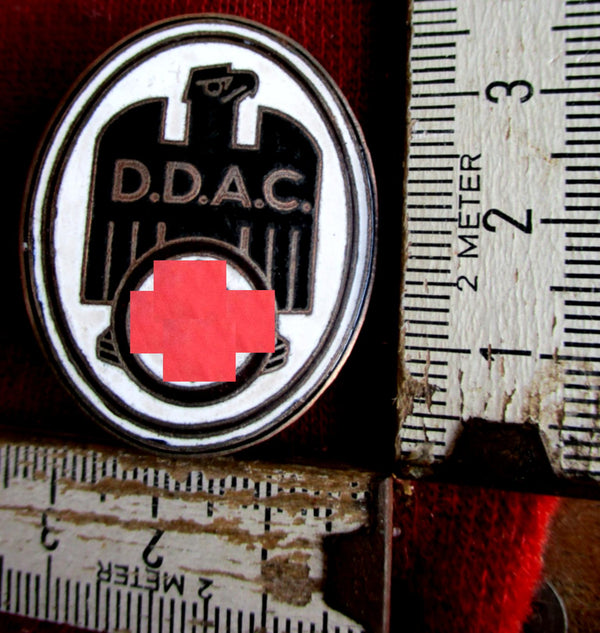 DDAC emailliertes Abzeichen mit HK an Nadel gemarkt Deschler, München