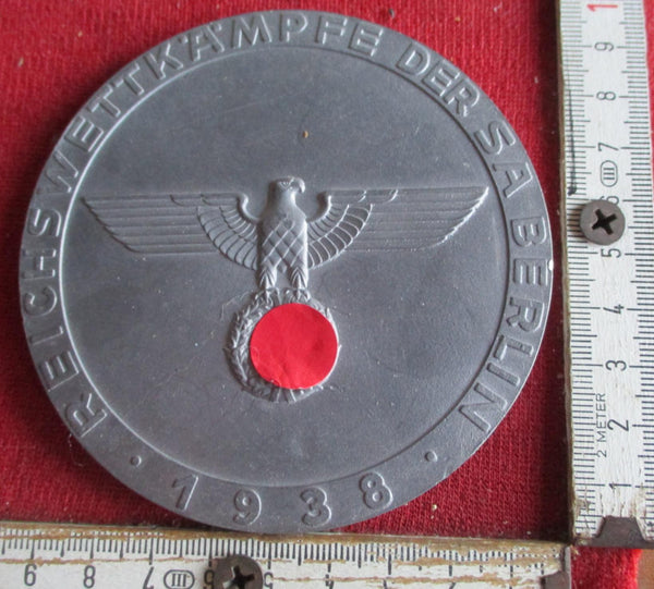 Plakette Reichswettkämpfe der SA Berlin 1938 Reichsadler mit HK -- Rückseite: 3.Preis mit HK und Abzeichen der SA