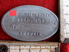Danzig SS Heimwehr Krad Schütze Ausweis Marke aus Metall gemarkt mit HK