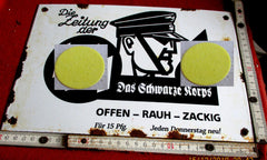 SS emailliertes Blechschild Zeitung das schwarze Korps offen rauh zackig Maße ca 300 x 200 mm