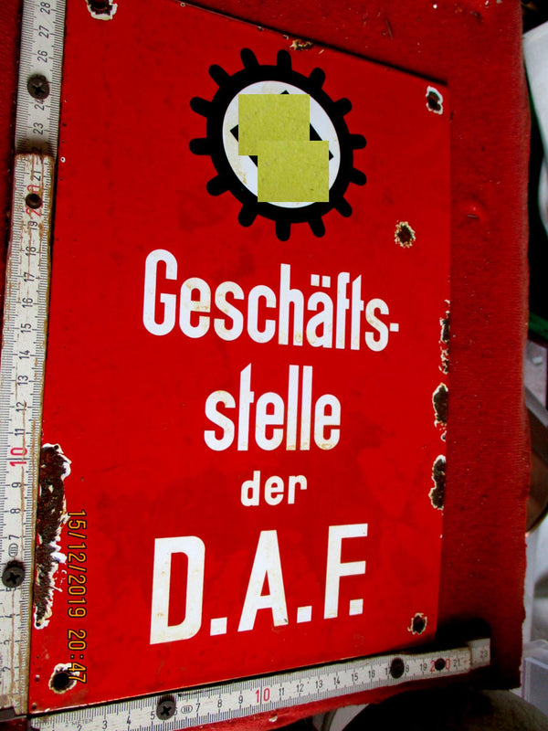 DAF emailliertes Blechschild Geschäftsstelle mit HK Deutsche Arbeits Front Maße ca 300 x 200 mm
