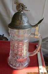 Artillerie Reservisten Krug aus Glas Zinndeckel graviert mit Kanone Höhe 24 cm