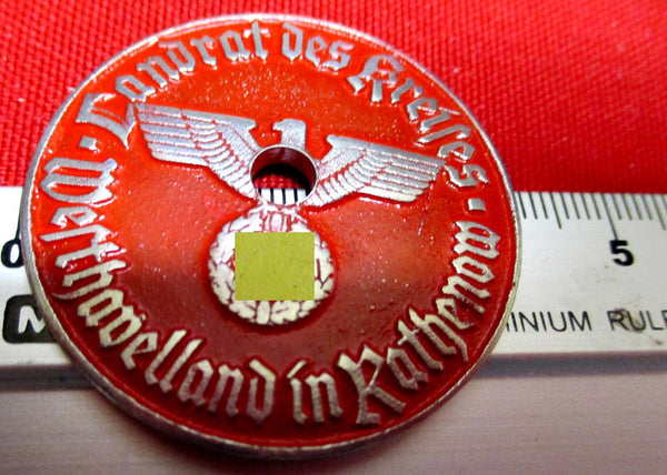 Rathenow Westhavelland mit HK 3.Reich Steuermarke KFZ Kennzeichen Plakette Durchmesser ca 35mm