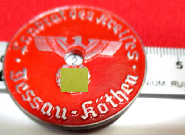 Dessau-Köthen Anhalt mit HK 3.Reich Steuermarke KFZ Kennzeichen Plakette Durchmesser ca 35mm