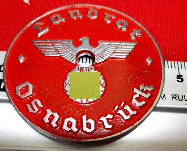Osnabrück Landrat mit HK 3.Reich Steuermarke KFZ Kennzeichen Plakette Durchmesser ca 35mm