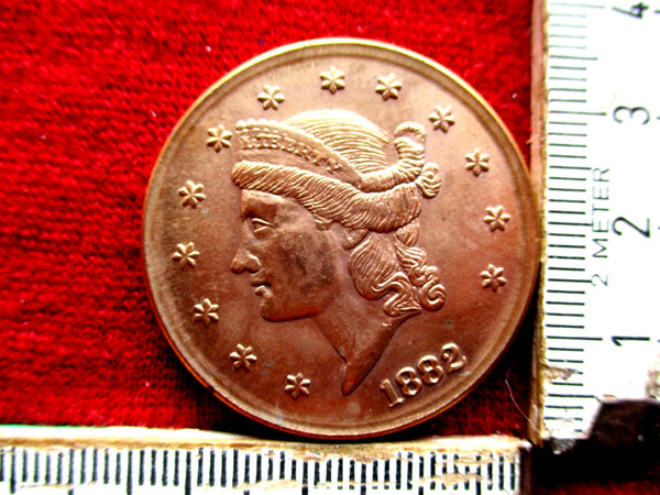 Autobahn Gold 1x 1882 CORONET HEAD Twenty Dollars 20 Dollar 24,5 gr $ USA Liberty Head Durchmesser ca 35 mm