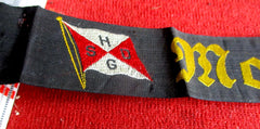 Mützenband Marine Reederei Hamburg Südamerika Linie MONTE SARMIENTO ( 1924 - 1943 ) aus Stoff mit HK, Maße 93 x 3,5 cm Rarität !!!!! Zustand 2 ORIGINAL !!