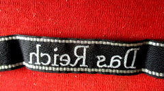 SS Ärmelband der Waffen - SS Division "DAS REICH" Weiße Wollfadenstickerei auf gewebter schwarzer Tuchunterlage mit versilberten Metallfäden Maße 44 x 3 cm