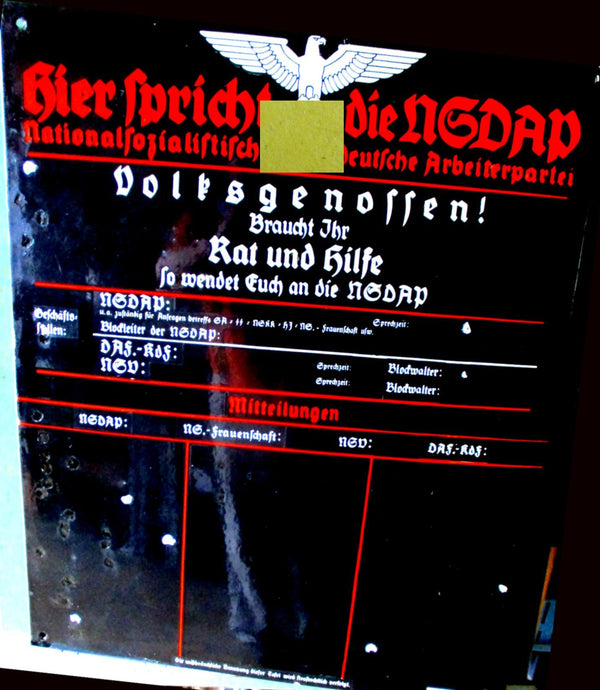 "Volksgenossen braucht Ihr Rat und Hilfe so wendet Euch an die NXDAP" weitere Felder zum Eintragen von Öffnungszeiten ORIGINAL !!!