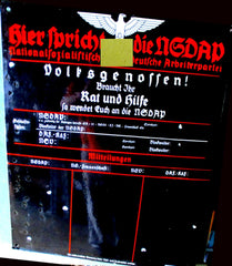 "Volksgenossen braucht Ihr Rat und Hilfe so wendet Euch an die NXDAP" weitere Felder zum Eintragen von Öffnungszeiten ORIGINAL !!!