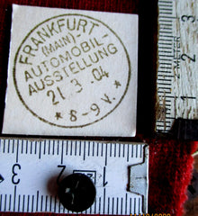 Frankfurt 1904 Automobil Ausstellung Post Stempel Sammler Briefmarke Oldtimer