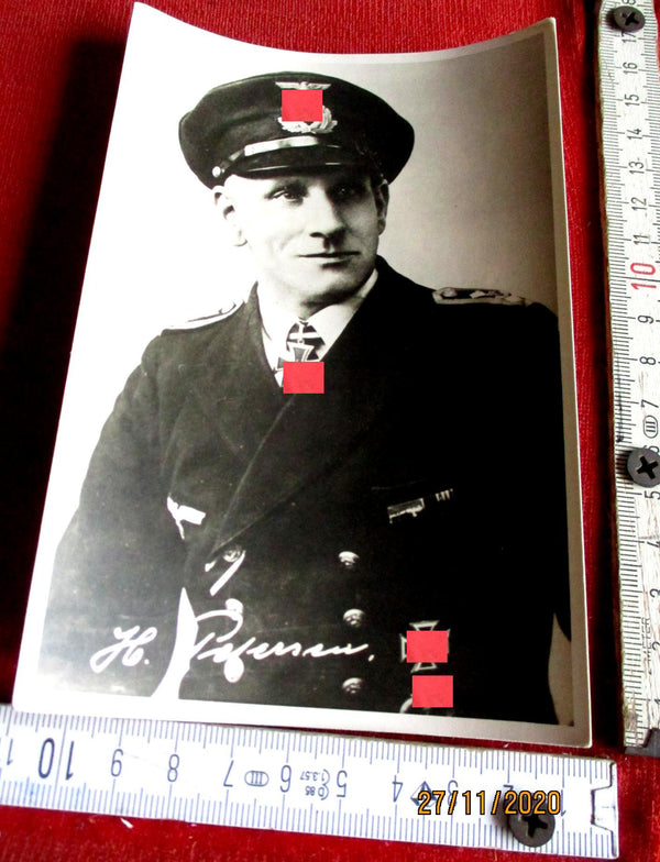 Ritterkreuz Träger U-Boote Marine U99 Maße siehe Scan Oberleutnant zur See Heinrich Petersen Autogramm