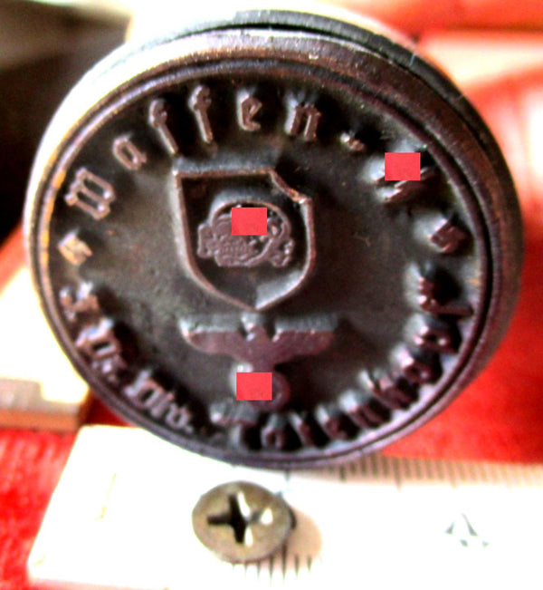 Waffen SS Poststempel Totenkopf rund Messing + Holz Stempel