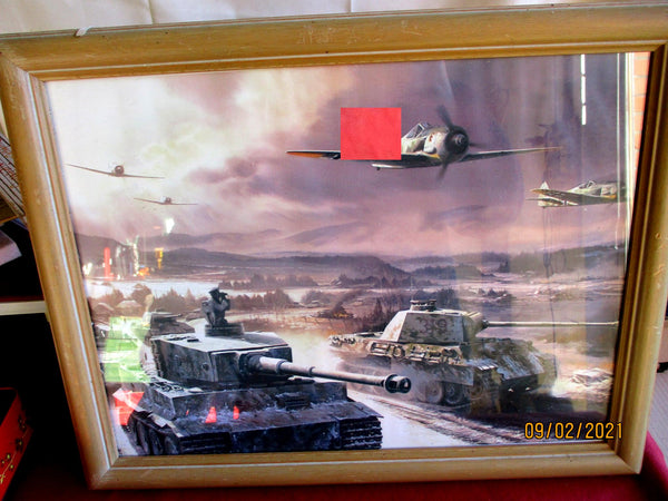 Panzer Luftwaffe Angriff Bild Im Rahmen Maße ca 45x35 cm