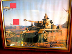 DAK / German Africa Corps - Tank / Air Force Attack, framed picture, approx. 45×35 cm | Militaria Hoya