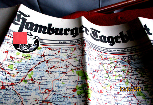 Landkarte mit Hk Kogge NS Karte Hamburger Tageblatt HH SH Schleswig Niedersachsen Maße ca 120x75 cm