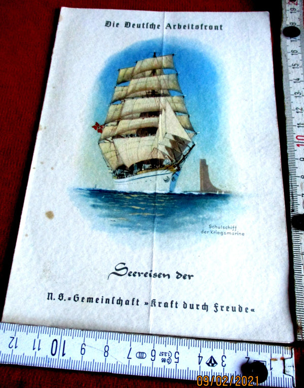 die Deutsche Arbeitsfront KdF Seereisen Prospekt Tagesprogramm + MenuKarte