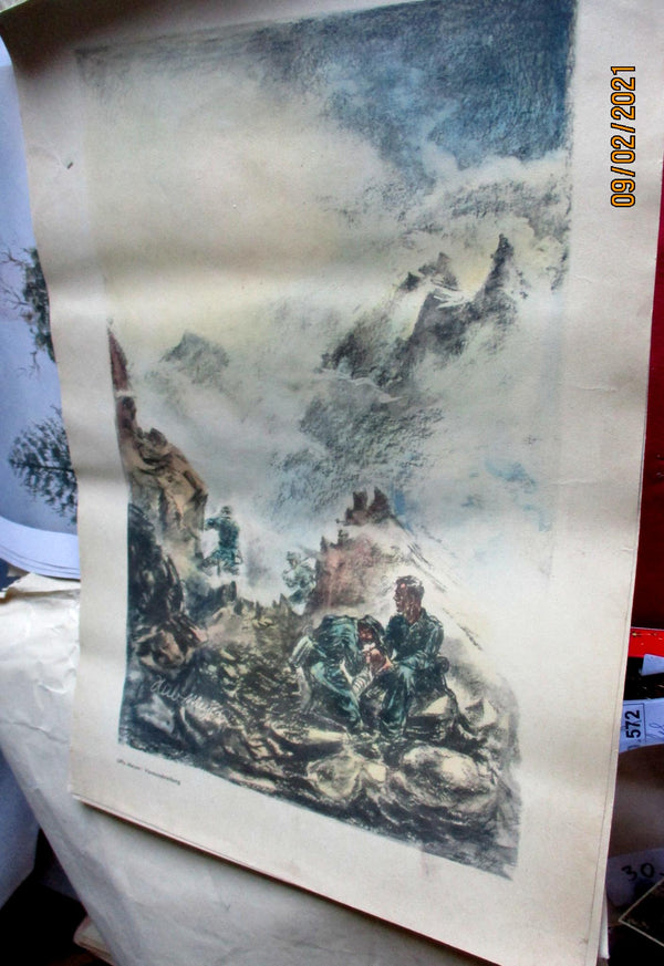 Wehrmacht Kunst der Front Maße ca 46x34 cm um 1942 Papier gebräunt Luftwaffe Propagandakorps