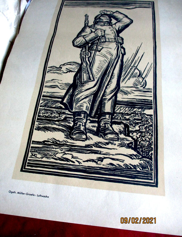 Wehrmacht Kunst der Front Maße ca 46x34 cm um 1942 Papier gebräunt Luftwaffe Propagandakorps