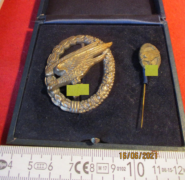 Luftwaffe Fallschirmjäger-Abzeichen mit Miniatur & Etui – G.H. Osang Dresden, Original | Art.-Nr. 34526