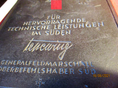 Luftwaffe ORIGINAL Plakette signiert OB Süd Feldmarschall Albert Kesselring für hervorragende Leistungen 19,5x15,5cm Eisen aus einem alten Händlerbestand