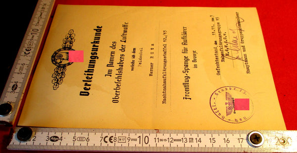 Urkunde Luftwaffe ORIGINAL Frontflugspange für Aufklärer in Bronze aus einem alten Händlerbestand