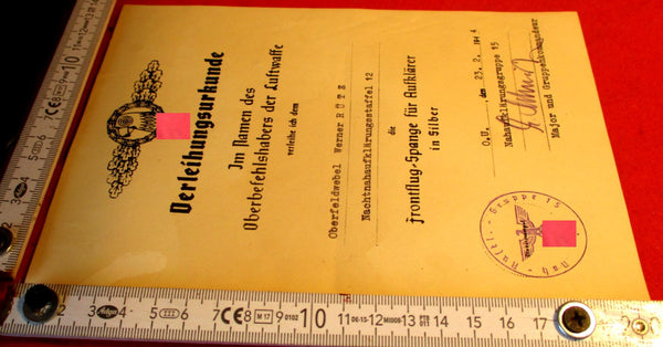 Urkunde Luftwaffe ORIGINAL Frontflugspange für Aufklärer in Silber aus einem alten Händlerbestand