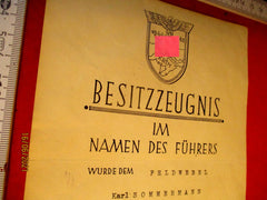 Certificat ORIGINAL Bouclier de Crimée signature de v. Manstein provenant d'un ancien stock de revendeur