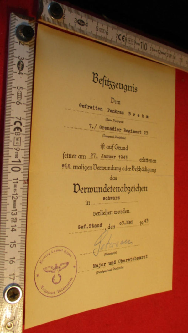 Urkunde ORIGINAL Orden Verwundeten Abzeichen in schwarz aus einem alten Händlerbestand