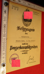 Urkunde ORIGINAL Orden Panzer Kampf Abzeichen in Bronze aus einem alten Händlerbestand