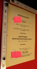 Verleihungsurkunde Kraftfahr-Bewährungsabzeichen in Silber