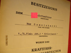 Verleihungsurkunde Kraftfahr-Bewährungsabzeichen in Silber