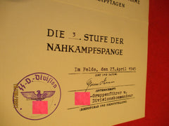 Urkunde SS Pioniere ORIGINAL Nahkampfspange in Gold 3. Stufe 50 Nahkampftage aus einem alten Händlerbestand