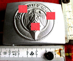 HJ Hitler-Jugend Boucle de ceinture à double ardillon devise Sang et… – Métal ORIGINAL belle patine Poinçon RZM provenant d'un ancien stock de marchand