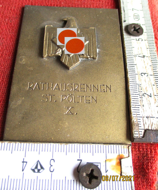 HJ Ostmark St. Pölten Rathausrennen X. – Messingplakette 70x50 mm | Original WWII