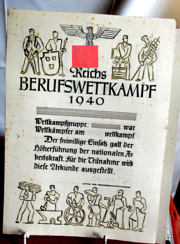 Beteiligungs-Urkunde Reichsberufwettkampf HJ 1940 – blanko, ca. 29×20 cm