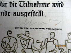 Beteiligungs-Urkunde Reichsberufwettkampf HJ 1940 – blanko, ca. 29×20 cm