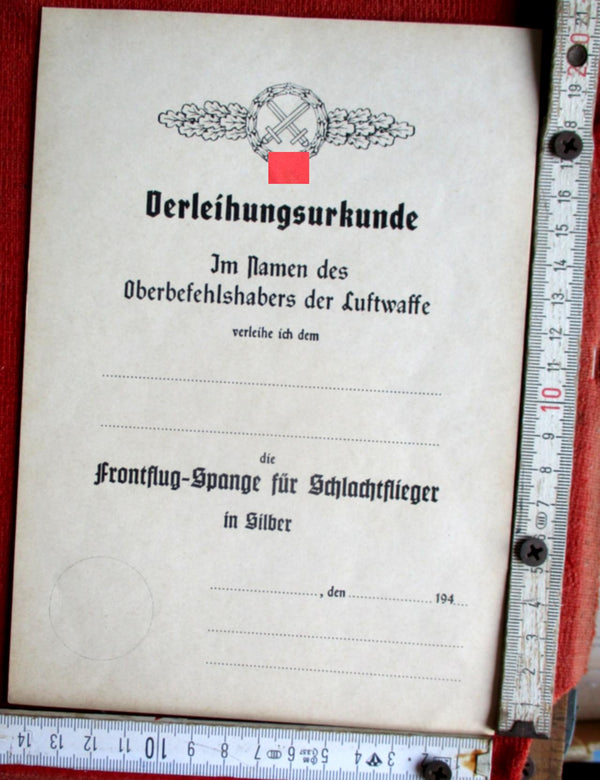 Luftwaffe Award Certificate Front Flying Clasp blank - Fighter-Bomber Silver | Original