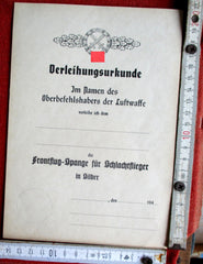 Certificat de récompense vierge de l'insigne de vol de première ligne de la Luftwaffe – Aviateur de combat Argent | Original