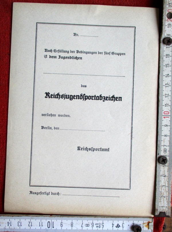 HJ Verleihungsurkunde Reichsjugend-Sportabzeichen blanko | Original