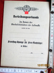Luftwaffe Verleihungsurkunde Frontflugspange Fern-Nachtjäger Silber