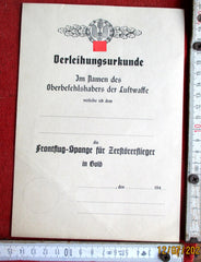 Diplôme de la Luftwaffe – Agrafe de combat en or pour pilote de chasseur-bombardier (vierge)