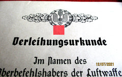 Diplôme de la Luftwaffe – Agrafe de combat en or pour pilote de chasseur-bombardier (vierge)