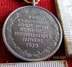 Memellandmedaille – Zur Erinnerung an die Heimkehr des Memellandes, 22. März 1939 (Original, Band siehe Hinweis)
